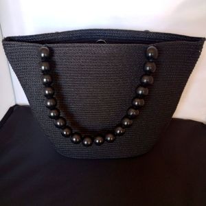 Talbot Black Weaved Purse Handbag with Wood Beaded Handle